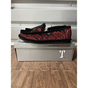 Trooper America Unisex Bandana Paisley Slip On Shoes BLACK/RED Size 10